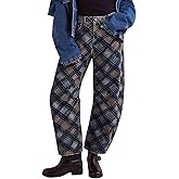 loveimgs Women Boyfriend Baggy Barrel Jeans Floral Print Denim Ankle Pants Wide Leg Mid Rise Jeans Sweatpants Y2k Patchwork