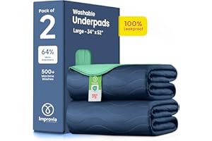 IMPROVIA® Washable Underpads, Heavy Absorbency Reusable Incontinence Pads for Kids, Adults, Elderly, and Pets, Waterproof Protection Floor (Navy, 34"x52" (Pack of 2))