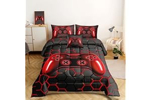 ROWADALO 5 Pieces Bed in A Bag Gamer Bedding Set for Boys Kids Adult Gaming Comforters Set,Boys Bed in A Bag Set Twin Size Comforter with Fitted Sheet Flat Sheet Pillowcase pillowsham,DJTH5027Twin