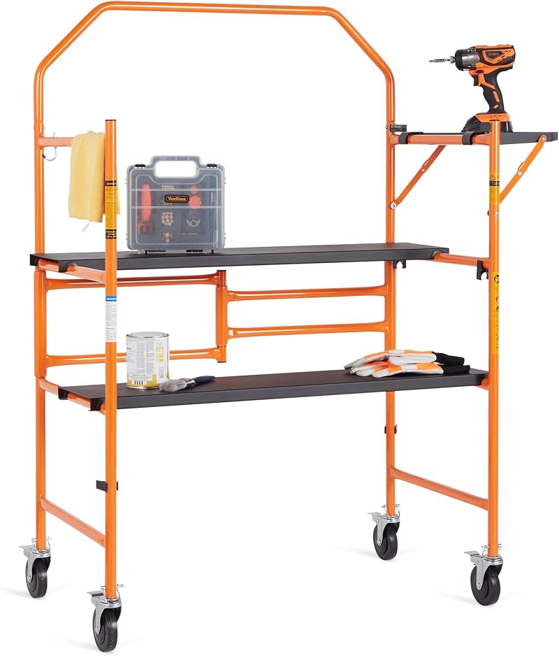 VonHaus Mobile Work Platform Portable Scaffold with Wheels 225kg Capacity