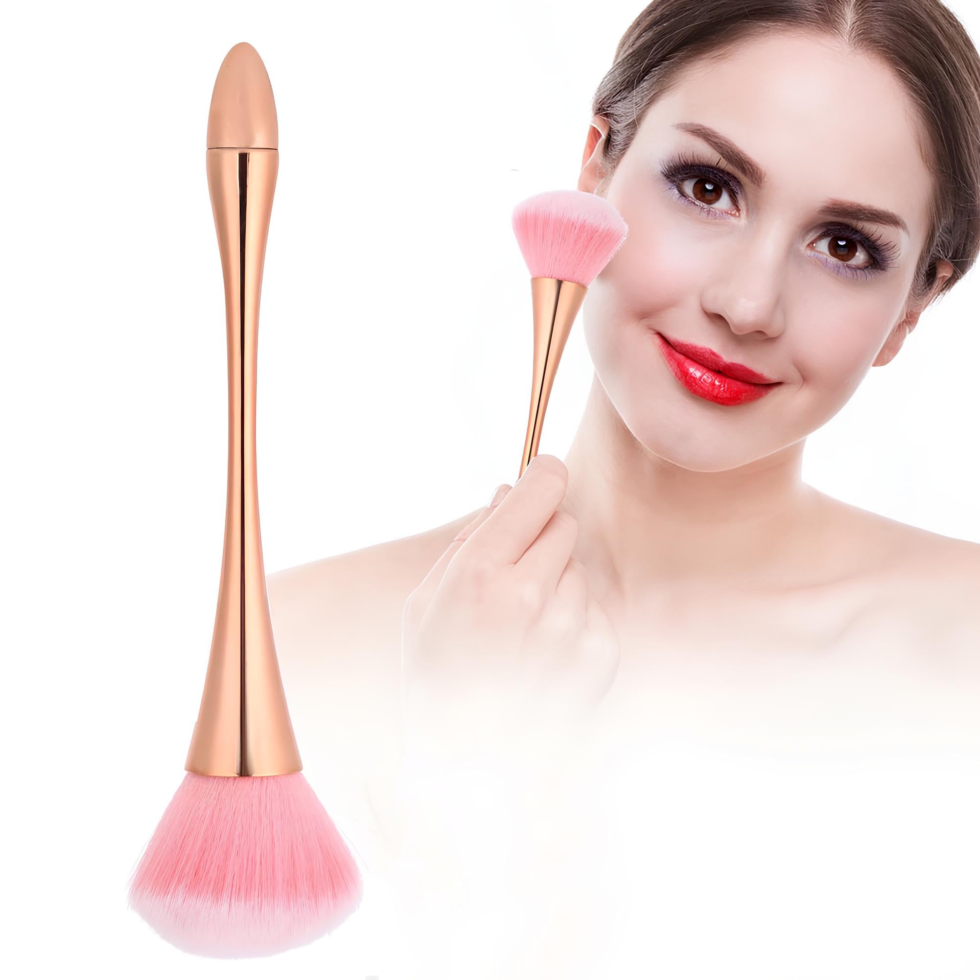 Nail Dust Cleaner Brush for Manicure Long Handle Powder Remover Large Size Soft Nail Art Tool Rose Gold