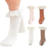 HOUSEYUAN Infant Frilly Baby Girls Knee High Socks Newborn Thigh Lace Ruffle Long Socks Toddler Tights Stockings 6-12 Months