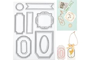 BEUNITONE Label Clear Stamp Frame Stamps for Card Making Tag Silicone Stamps for Crafting Vintage Transparent Seals Rubber Stamp for DIY Scrapbooking Photo Albums Holiday Birthday Cards