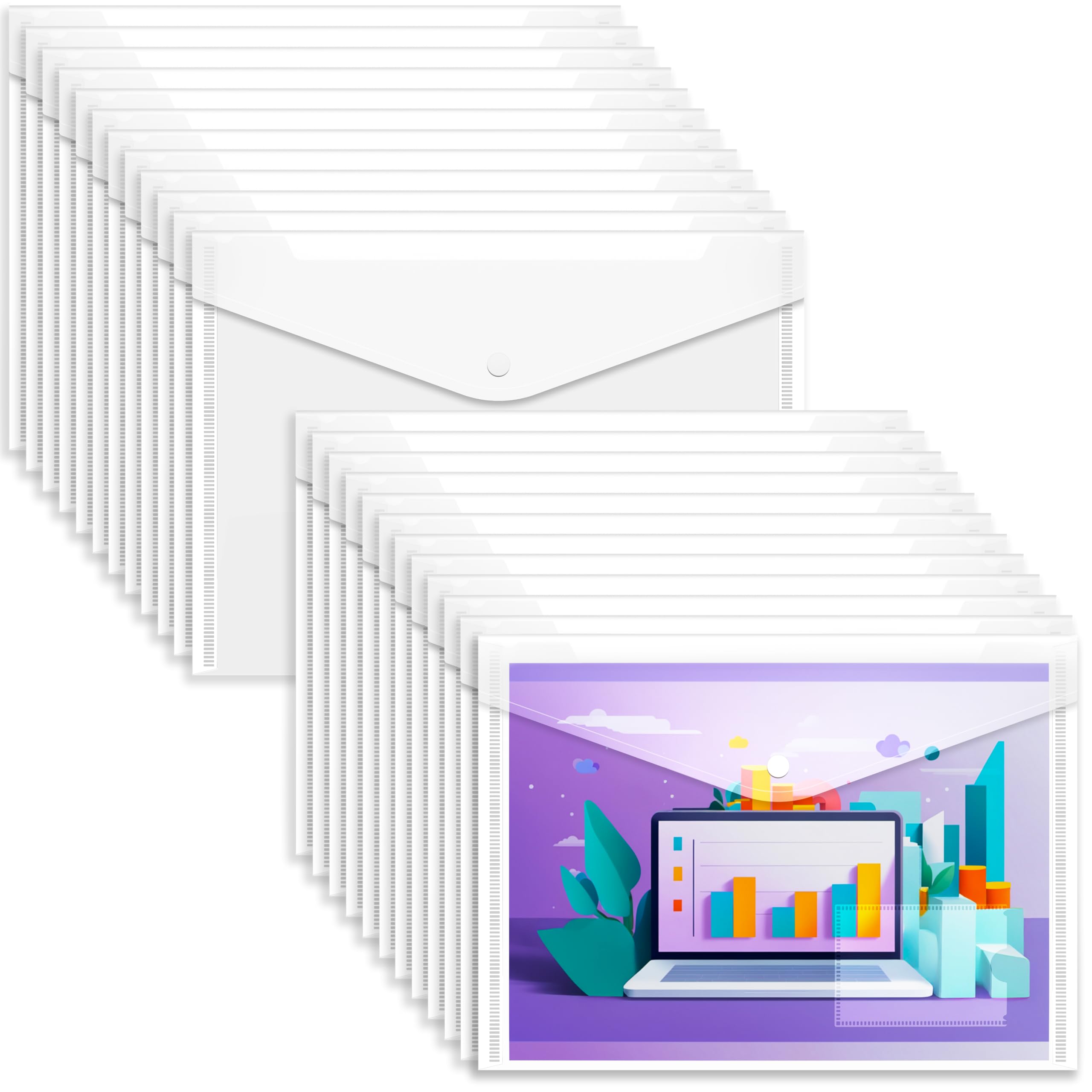 Clear Plastic Wallets A4 Folders Popper Plastic Document Wallets A4 Wallet with Pocket 24 Pack