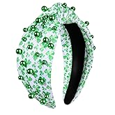 boderier St.patricks Day Headband Green Shamrock Headband Jeweled Beaded Knotted Holiday Party Accessories (Beaded Shamrock Pattern)
