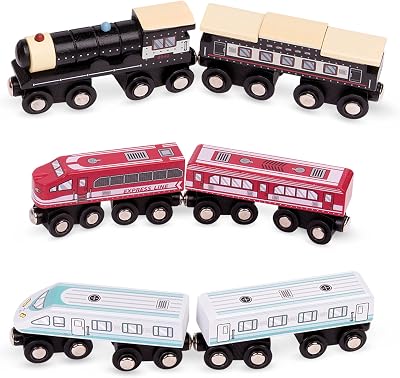 Battat Wooden Train Cars Classic Magnetic Passenger Trains 6 Piece