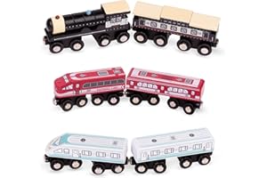 Battat – Classic Magnetic Wooden Trains – 6 Pieces Wooden Railroad Set – Engines & Cars – 3+ Years