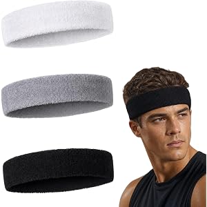 3 Pack Cotton Sports Sweat Headbands for Men and Women, Athletic Workout Hair Bands
