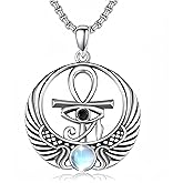 LES OSEWA Ankh Necklace 925 Sterling Silver Eye of Horus Necklace Egyptian Ankh Cross Pendant for Men Women Egyptian Amulet Jewelry Gifts
