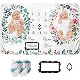Vlokup Twins Baby Milestone Blanket for Boys & Girls, Premium Flannel Photography Background Prop Blankets, Neutral Boho Floral…