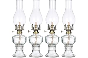 DNRVK 4 Pieces Rustic Oil Lamp Lantern Vintage Glass Kerosene Lamp 12.5'' Antique Chamber Oil Lamps for Indoor Use Home Decor Classic Clear Old Hurricane Lamp for Emergency Lighting