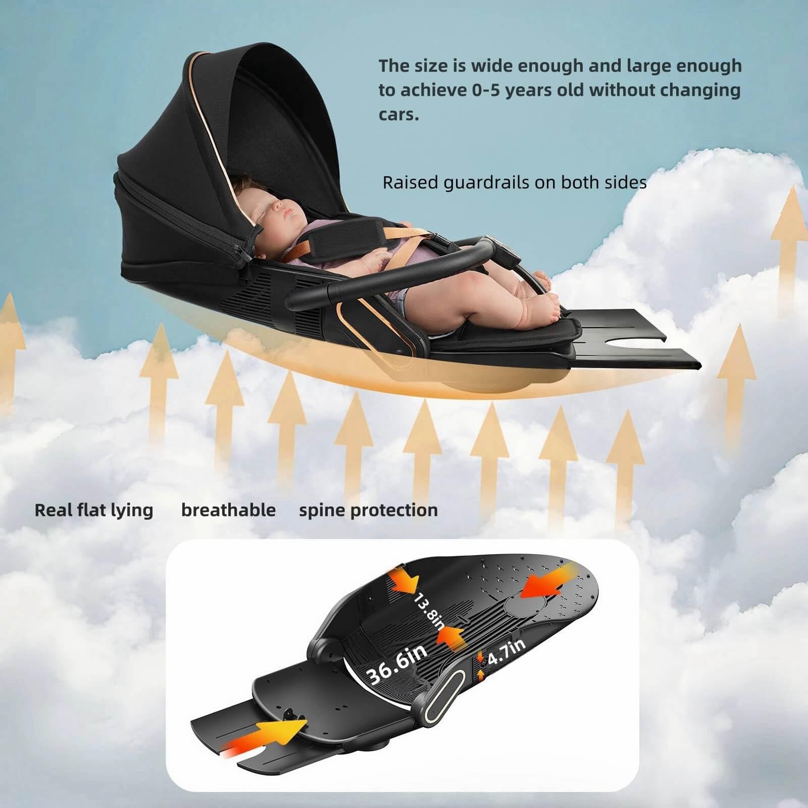 Lightweight Folding Stroller Wagon for Baby & Toddler Travel, 360° Reversible Seat, Adjustable Canopy with Storage Basket, Airplane-Friendly Compact Umbrella Stroller,Glory Black