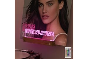 Light Up Now Playing Vinyl Record Stand Wall Mount, Record Holder Wall Display Decor, LED Wooden Base 16 Color Changing with 