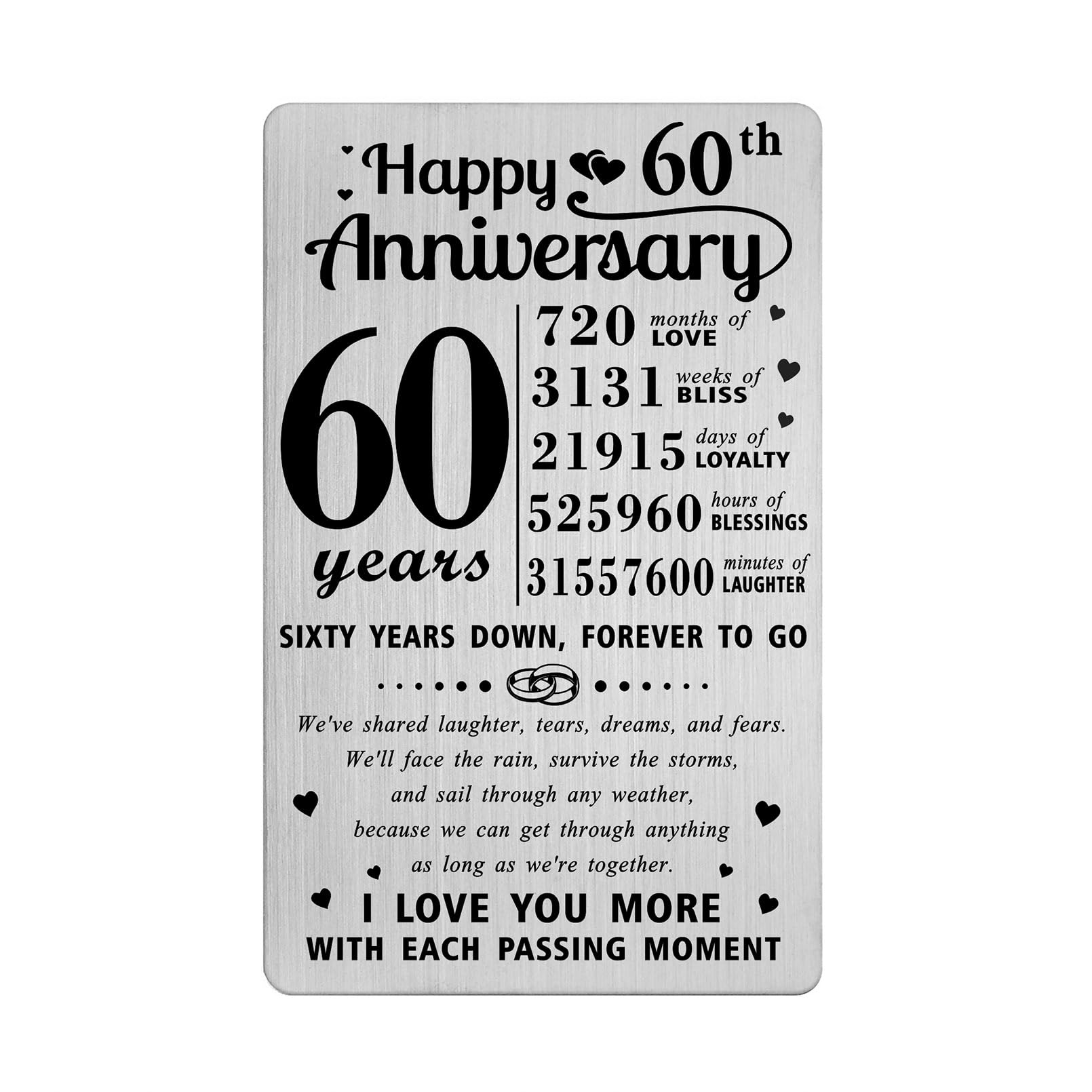 Richesele 60th Wedding Anniversary Card - 60 Years Together, 3131 Weeks, 21915 Days, 31557600 Minutes of Laughter - Greeting Card for Husband & Wife