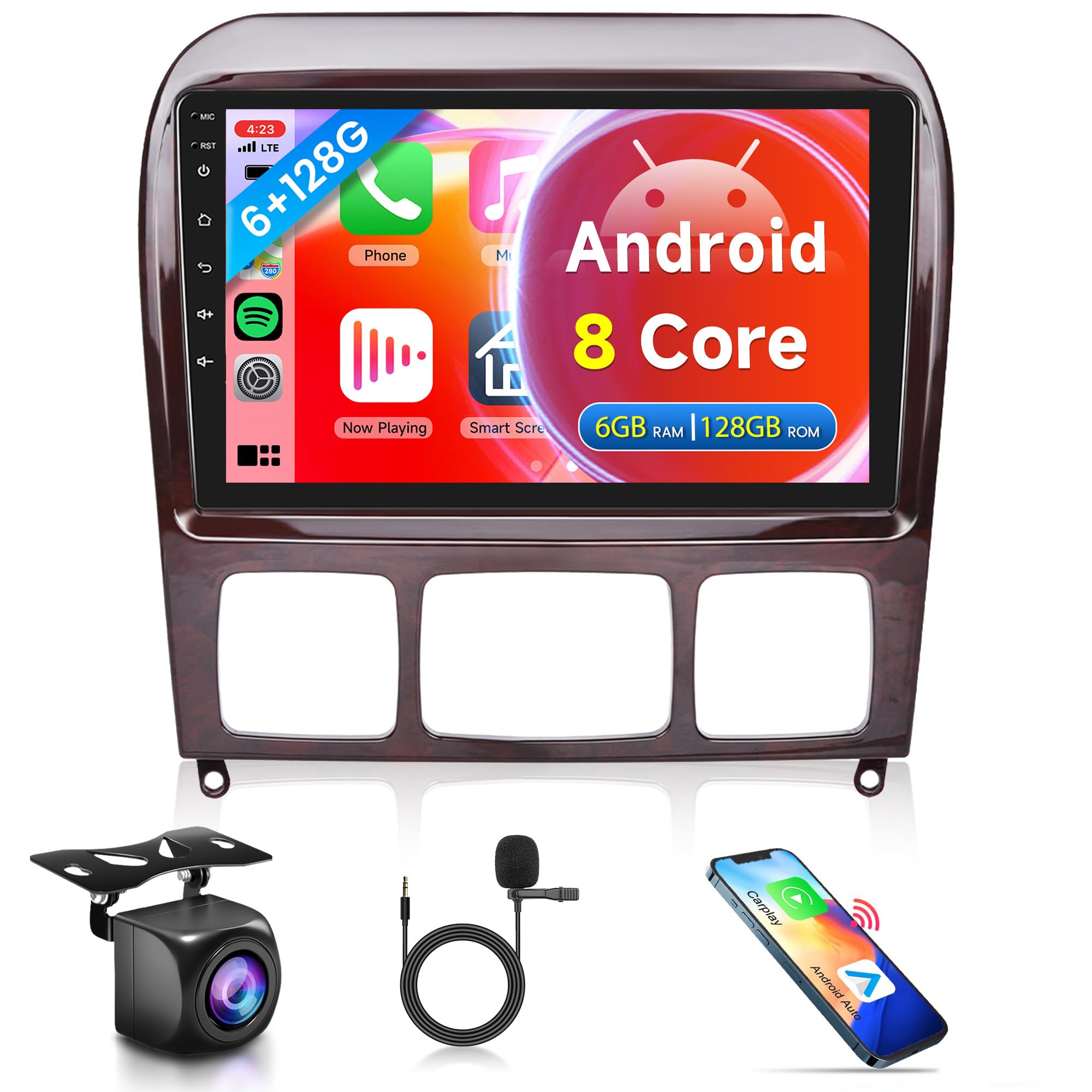 Photo 1 of 8 Core 6G+128G Car Radio for Mercedes Benz S Class W220 S280 S320 S350 S400 S430 S500 S600 AMG 1998-2005, Rimoody Car Stereo Wireless Carplay Android Auto 9'' Touchscreen GPS -WiFi Mirror Link