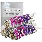 Soul Sticks 4 Inch 3 Pack Floral Blissful White Sage Smudge Sticks Bulk with Starter Guide