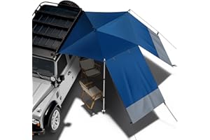 SKYJDM Portable Car Awning for SUV/Truck RV, Shade Waterproof Roof Rack Awning with Side Wall, Heavy Duty Magnets, Suction Cups & Reinforced Poles for Overland, Camping, Beach, Tailgating (Blue)