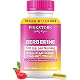 Pink Stork Berberine 500mg - Nature's GLP-1 Supplement - Daily AMPK Metabolic Activator - 500-1000 mg Metabolism + Gut Health for Women | Third-Party Tested | Vegan | Non-GMO| 30 Capsules