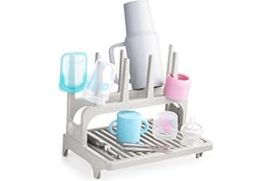 PopYum Seattle Gray Space Saving Drying Rack from 100% Recycled Bottles, countertop for Baby Bottle, Plastic Bags, Cups, Glass, tumblers, Compact