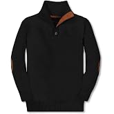 Gioberti Boys 100% Cotton Mock Neck Pullover Sweater with Elbow Patches | Half-Button Placket, Two-Tone Knit, Elbow Patches, Long Sleeve, Slim Fit for Toddler, Little and Big Kids