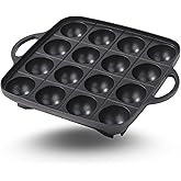 EdoEats Takoyaki Pan 16 Hole, Nonstick Cast Aluminum Octopus Ball Maker, Stovetop for Gas Stove & Portable Butane Burner (Not for Induction/Electric)
