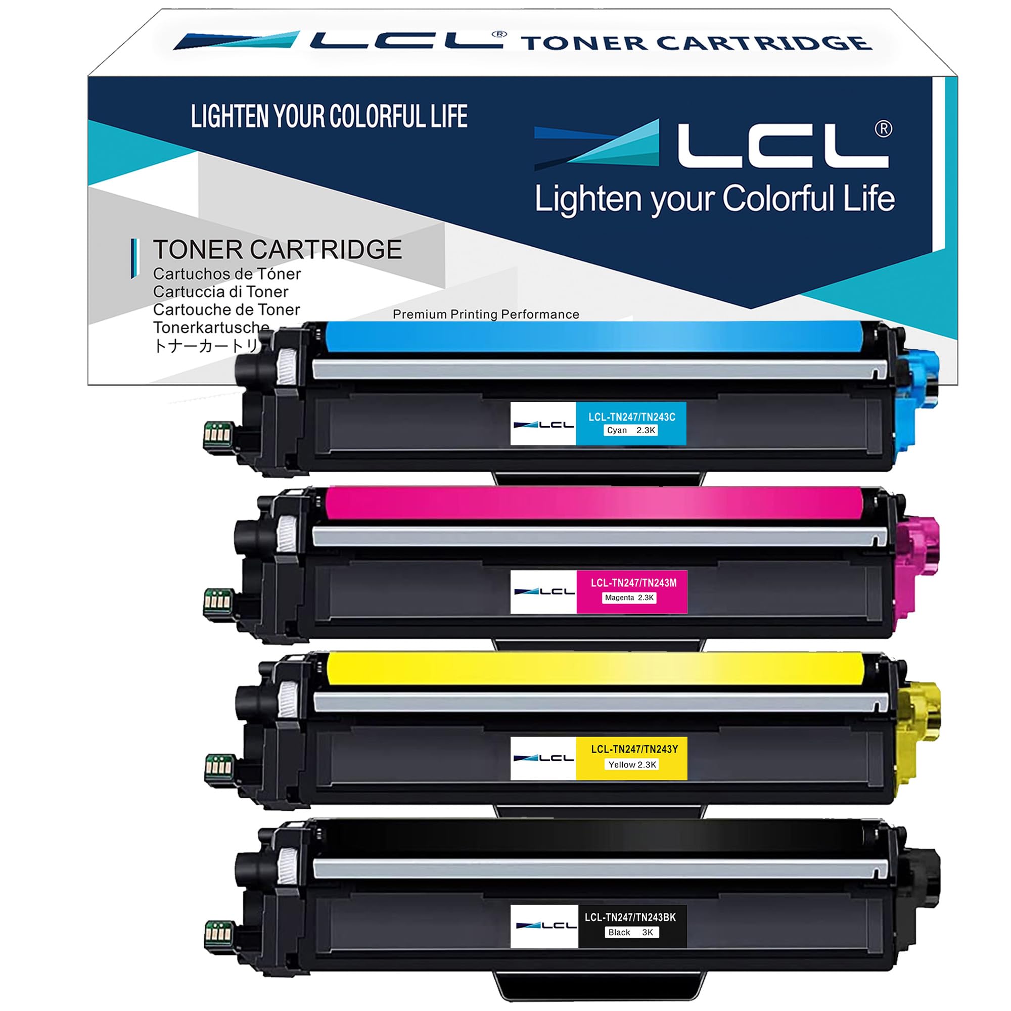 LCL TN247 TN-243CMYK High Yield Toner Cartridge Replacement for BrotherTN243 TN-243 TN-247 for HL-L3230CDW L3210CW DCP-L3550CDW DCP-L3510CDW HL-L3270CDW MFC-L3750CDW MFC-L3770CDW (4 Pack)