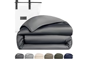 KOSMU Luxury Bamboo Viscose Duvet Cover | 100% Pure Bamboo Viscose, Soft, Breathable and Cooling for Hot Sleeper | Piped Edge, Hidden Zipper Closure, 8 Corner Ties and Button Closure (Dark Grey, Queen Size)