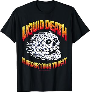 Liquid Death Pixelated Murder Your Thirst Skull Metal Water T-Shirt