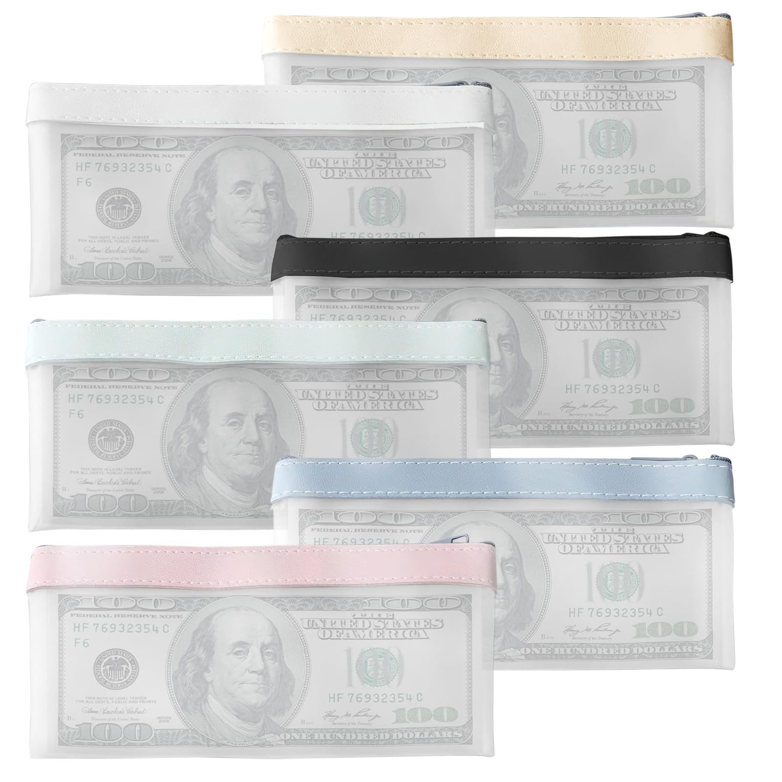 6 Pcs Money Bags with Zipper, Clear Frosted Money Pocket Pouch Cash Envelopes Coin Purse Money Envelopes for School Office Travel, Multi-Purpose Storage Bags for Saving Cash Check Receipt Stationery