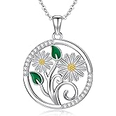 YYmqmq Birth Flower Necklace 925 Sterling Sliver Natural Pendant Jewelry Birthday Gifts for Women Mom Hikers Campers