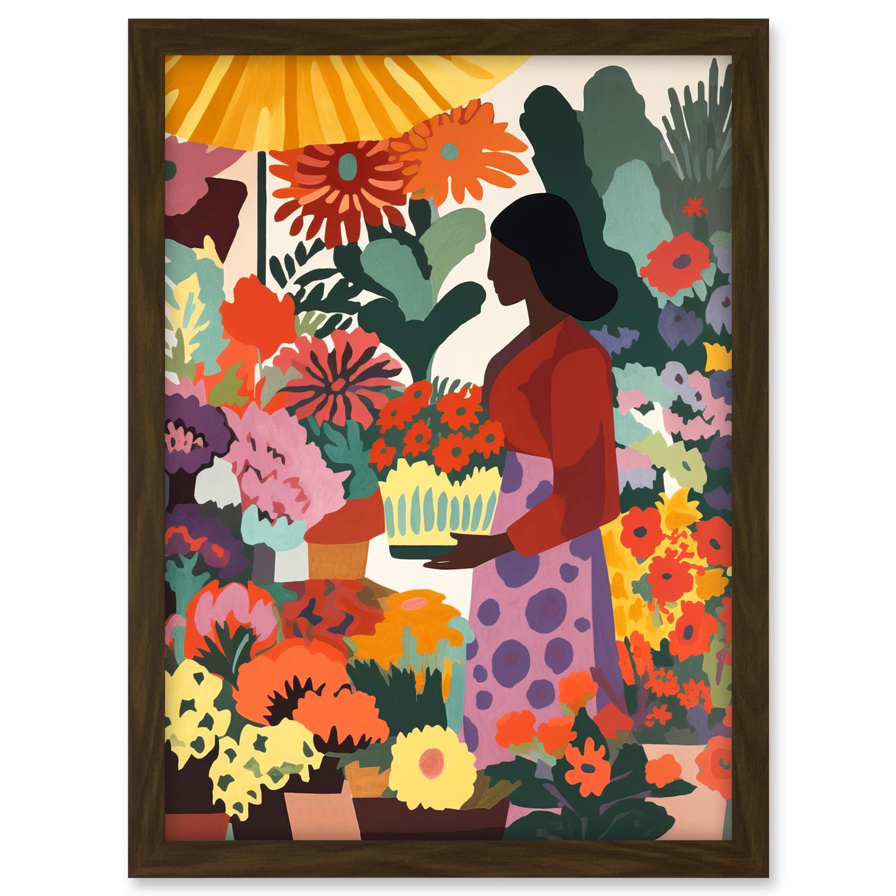 Artery8 Danish Pastel Aesthetic Florist Flower Market Watercolour Painting Woman Floral Artwork Framed A3 Wall Art Print
