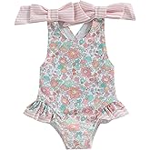 Baby Girls' Swimwear Daisy Floral Sleeveless Sunsuit Strappy Rash Guard Swimsuit Toddler Girl Beach Outfits