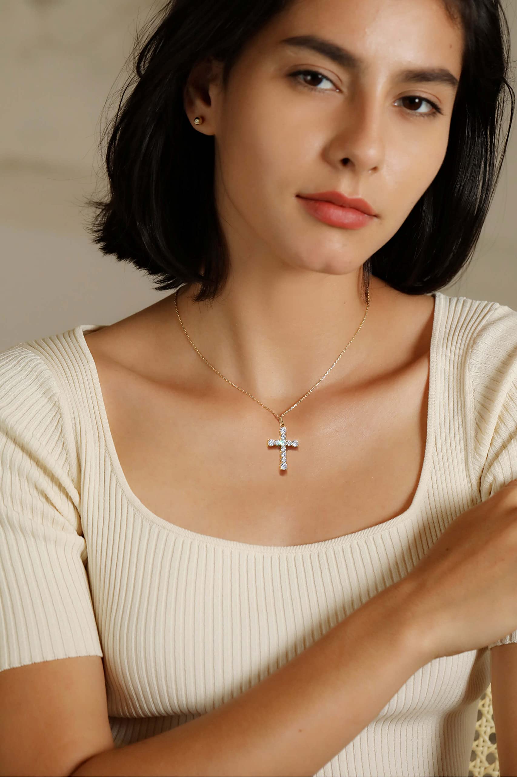 S.Leaf Cross Necklace for Women Gold Plated Cross Necklaces for Women 925 Sterling Silver Cross Pendant Necklaces for Women Birthday Anniversary