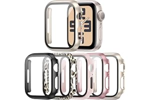 Haojavo 5 Pack Case for Apple Watch Series 3 2 1 38mm with Tempered Glass Screen Protector, Full Hard Ultra-Thin Scratch Resi
