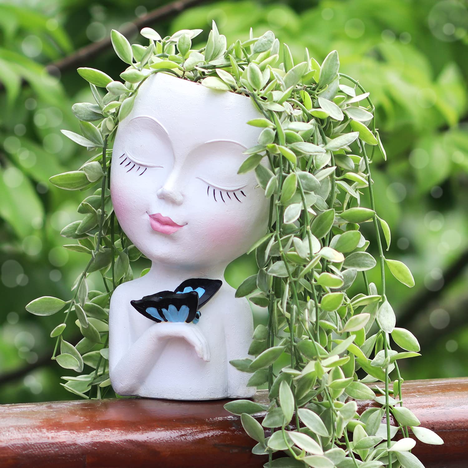 WEWEOW Planter, Resin, White Face Plant