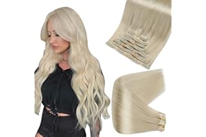 Full Shine Clip in Hair Extensions Blonde Human Hair 20 Inch Platinum Blonde Real Human Hair Clip in Extensions Invisible Remy Extensions for Women Clip ins Long Hair 8Pcs 120 Grams