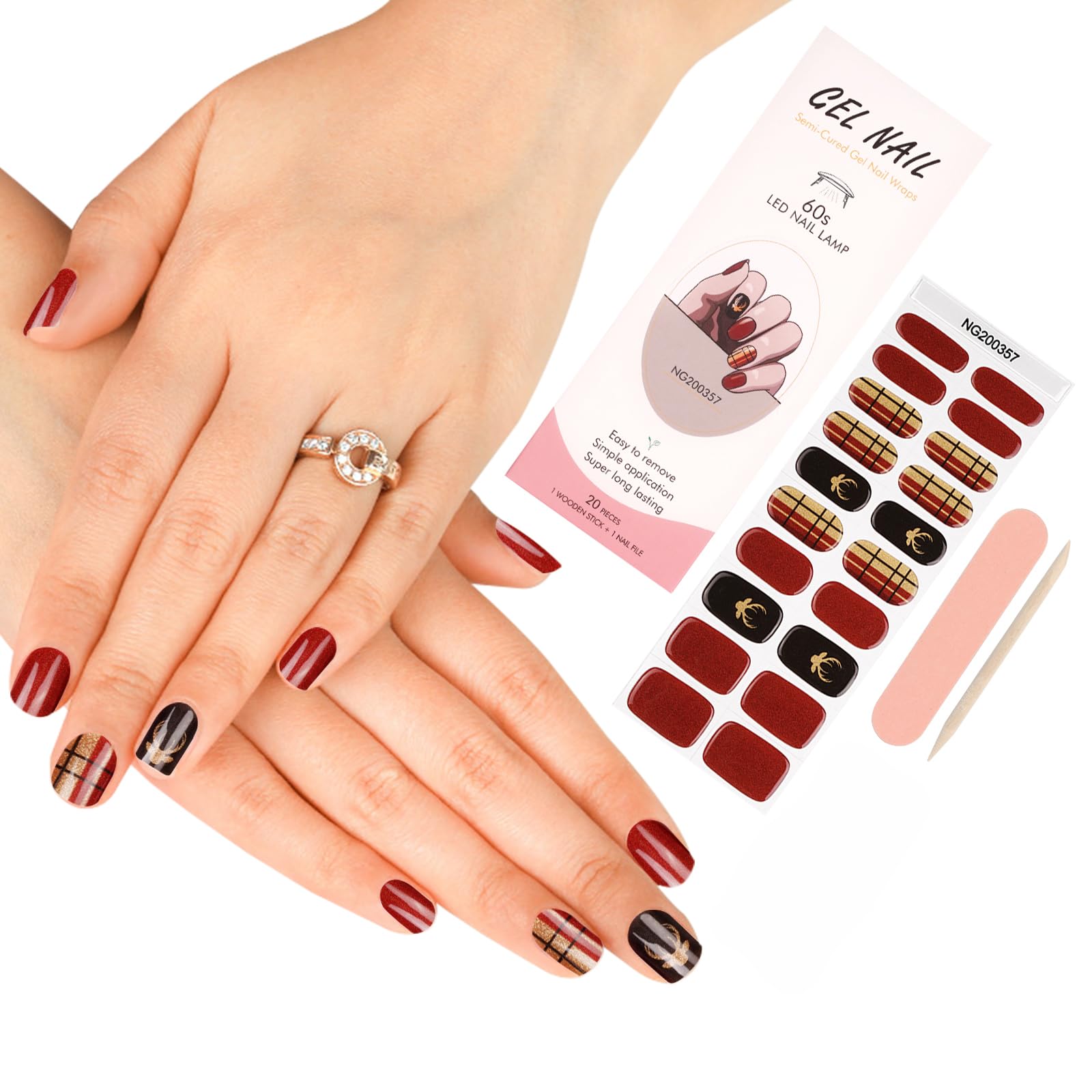 ZAHRVIA Semi Cured Gel Nail Strips, 20pcs Stickers with Prep Pads, File & Wood Stick - Easy to Use, Long Lasting, Salon Quality Wraps — image 1