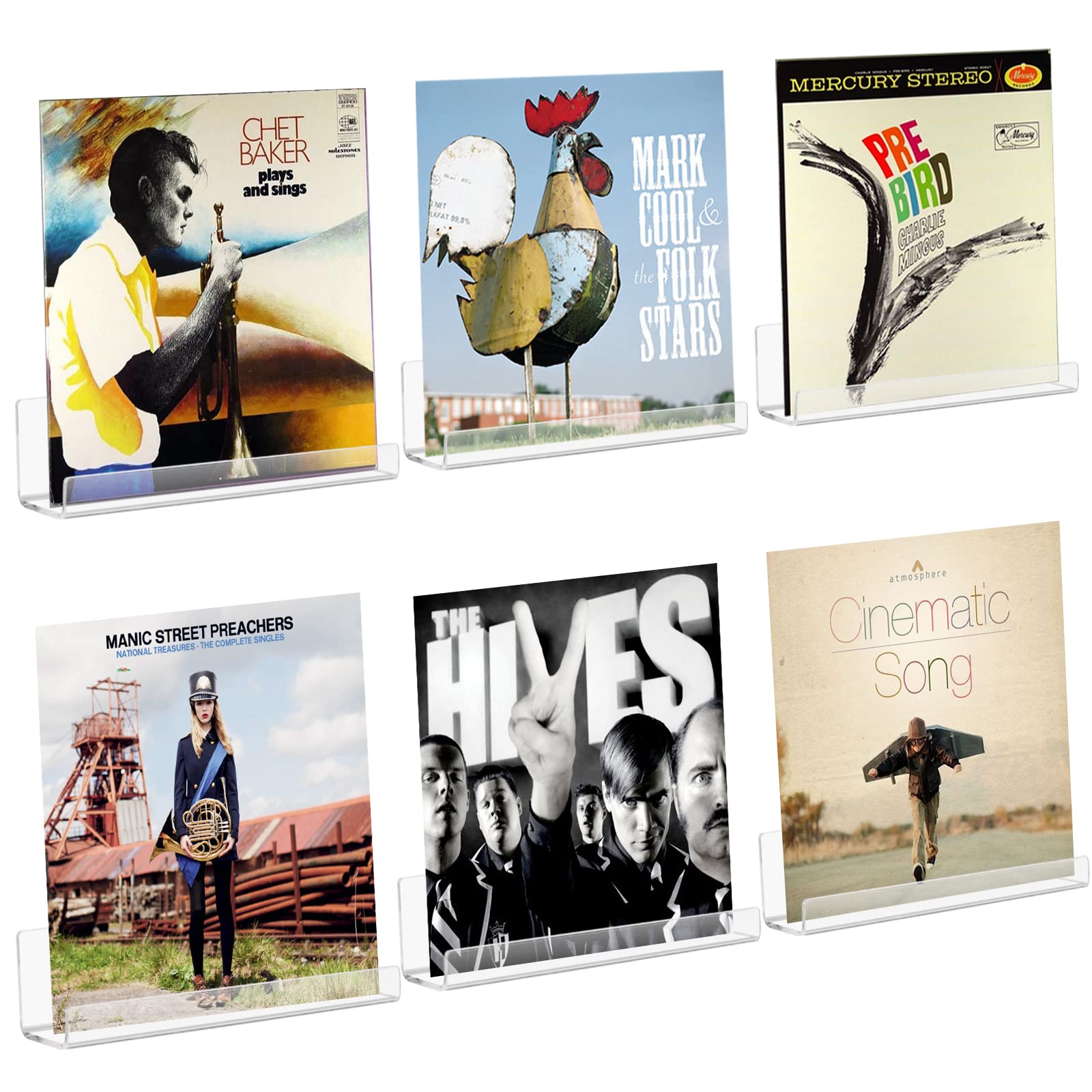 Dezzer 6 Pack Acrylic Vinyl Record Shelf, (17.8 L x 4 W x 4 H cm) Clear Acrylic Album Holder, Clear Floating Shelves Wall Mount and Display Your Favorite LP Records in Style