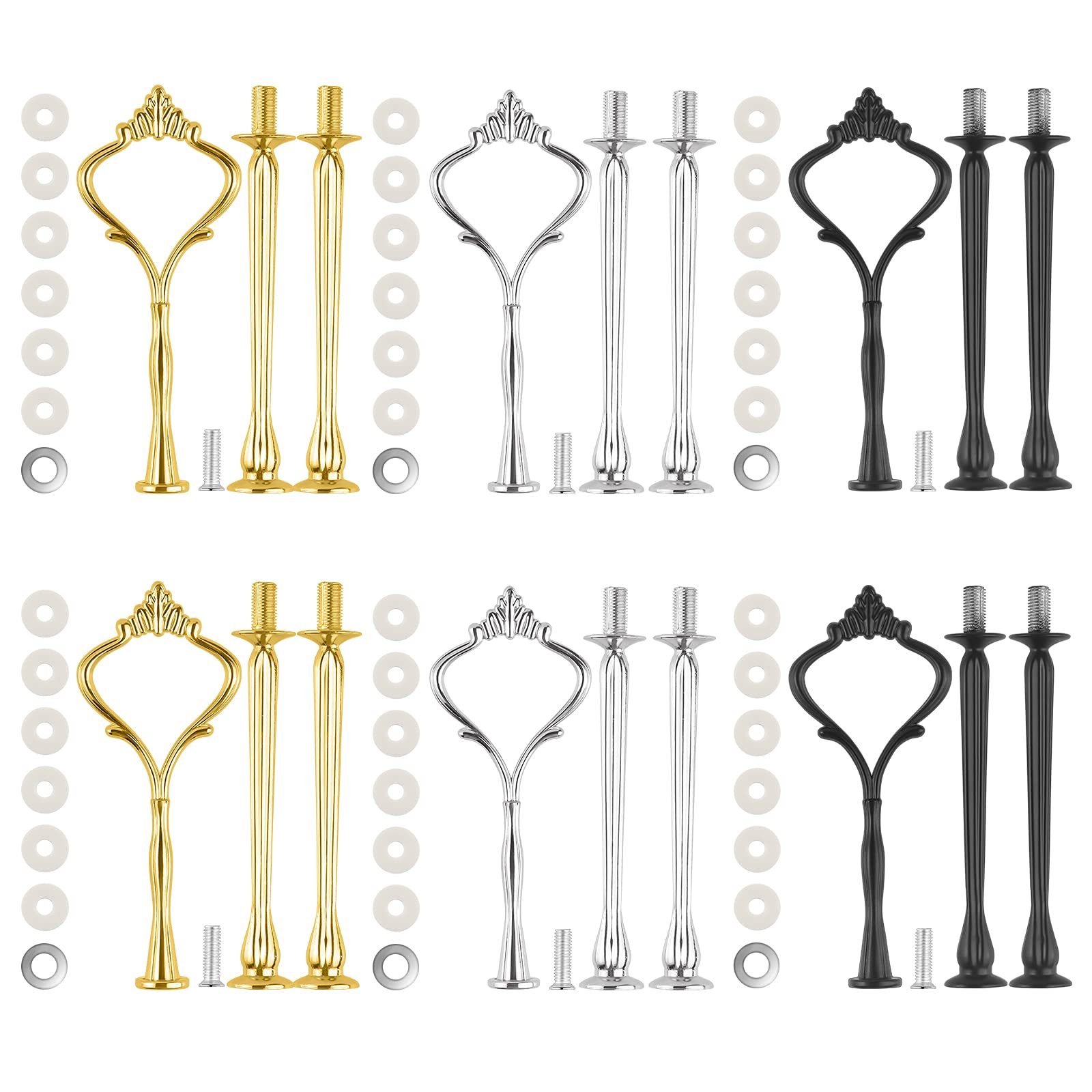 6 Set Cake Stand Fittings Kits Tiered Tray Hardware for Wedding Party Making Resin Cupcake Dessert Platter Serving Stand (Gold, Silver, Black)