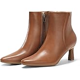 Coutgo Womens Ankle Boots Kitten Low Heel Closed Pointed Booties Side Zipper Winter Dress Shoes
