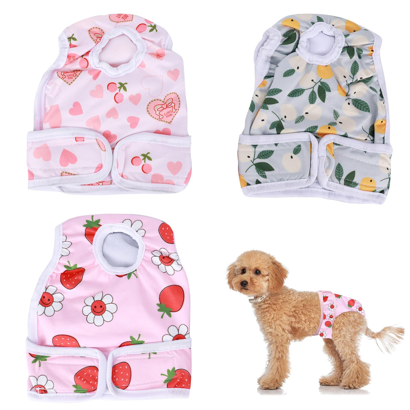 AWSGHLF Reusable Dog Nappies - 3 Pack Washable Period Pants for Female Dogs - S, 27-39CM