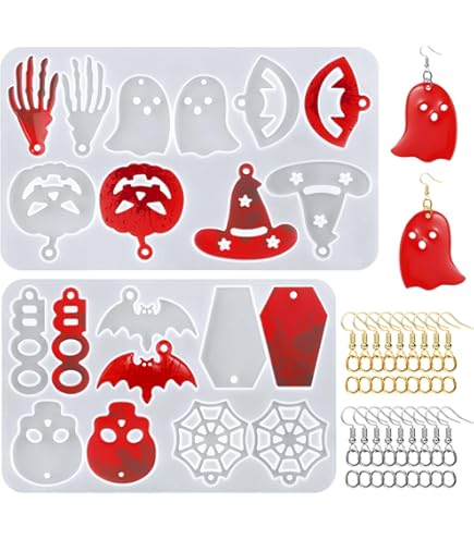 Halloween Epoxy Resin Molds 2-Pack - Pumpkin Ghost Bat Skull Silicone Molds For DIY Jewelry