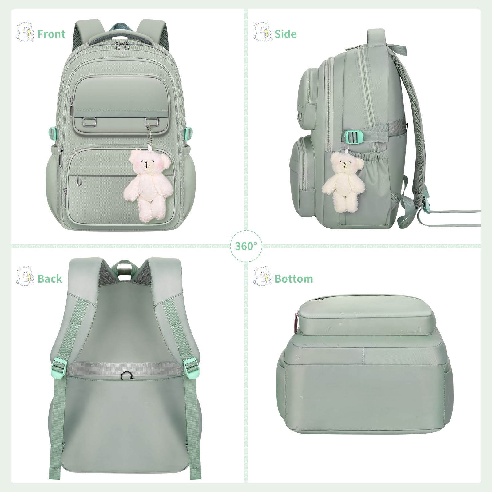 School Backpack for Kids Girls Cute Travel Backapck for College Women Men Casual Laptop Bookbag for Teen Student(Green)