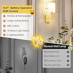 14.5 Inch Wall Sconces Battery Operated Set of