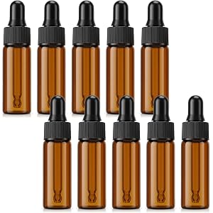 Psiriol 10 PCS Amber Glass Mini Dropper Bottles (5 ML) | Travel Mini Droppers Bottle, Small Essential Oil Bottle with Glass E