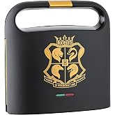 Warner Brothers Harry Potter Dual Sandwich Maker by Select Brands - Ceramic Coated Cooking Plates - Imprints Hogwarts Crest and Harry Potter Glasses on Toasted Sandwiches, Black and Gold, WBH-100SM