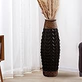 BULUXE 28.9''H Rustic Tall Woven Bamboo & Rattan Floor Vase – Decorative Standing Accent Vase for Dried or Silk Flowers, Farm