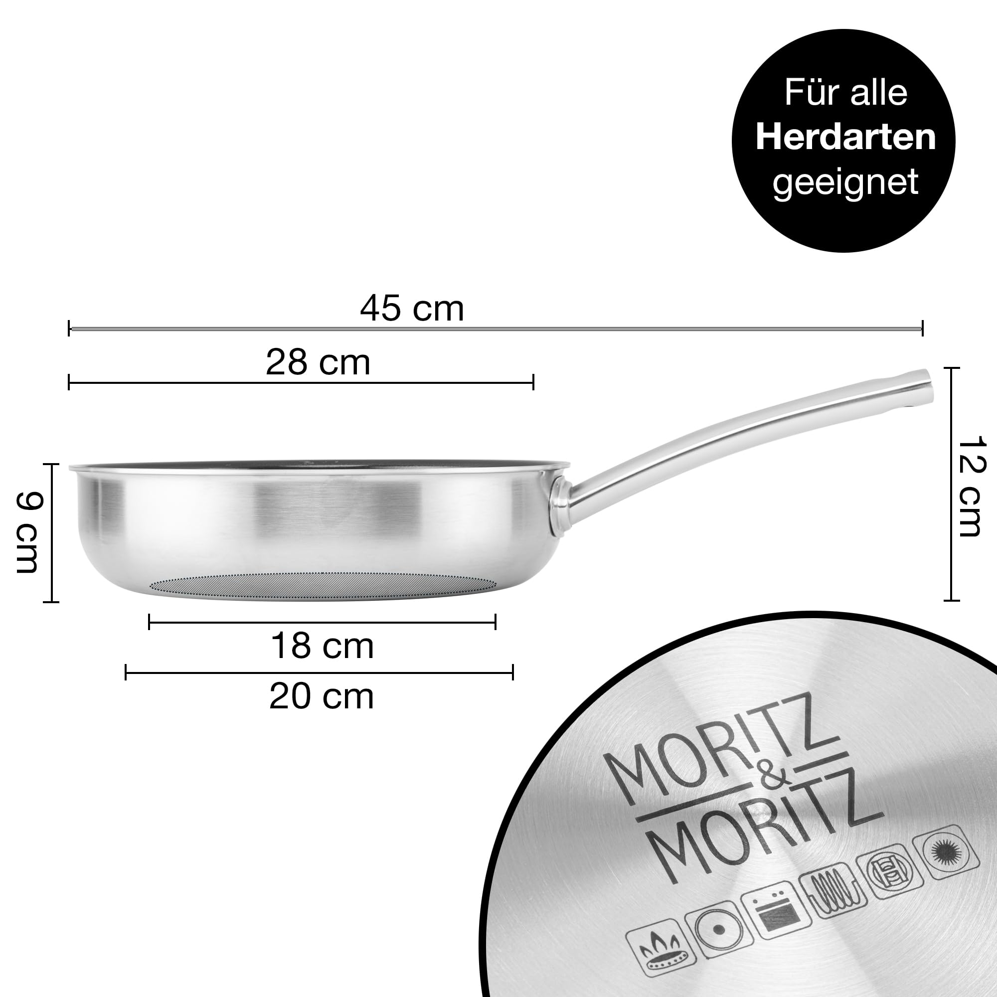 Moritz & Moritz Antihaft Pfanne 28 cm Induktion - Bratpfanne 28cm mit Keramikbeschichtung & Wabenstruktur - Edelstahlpfanne mit hohem Rand - Ideal für alle Herdarten & zum Kochen, Braten, Schmoren 2