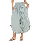 SHU-SHI Trousers Ladies Culottes for Women Gaucho Outfit Cropped Summer Pants