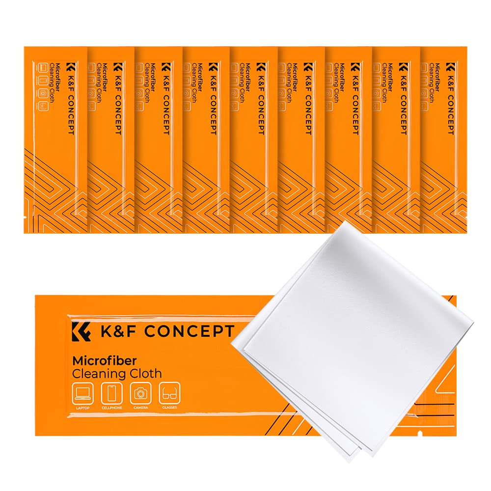 K&F CONCEPT Microfiber Cleaning Cloths - 10 Pack Lens Cleaning Cloth for Cleaning Camera Lenses, Glasses, Screens, Camera, Eyeglasses, Tablets Washable